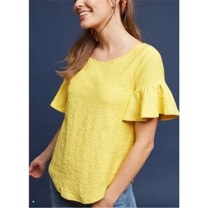 Anthropologie Postmark Yellow Ruffle Sleeve Top